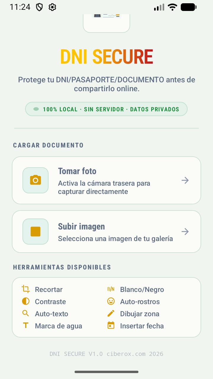Listado de herramientas disponibles en DNI SECURE